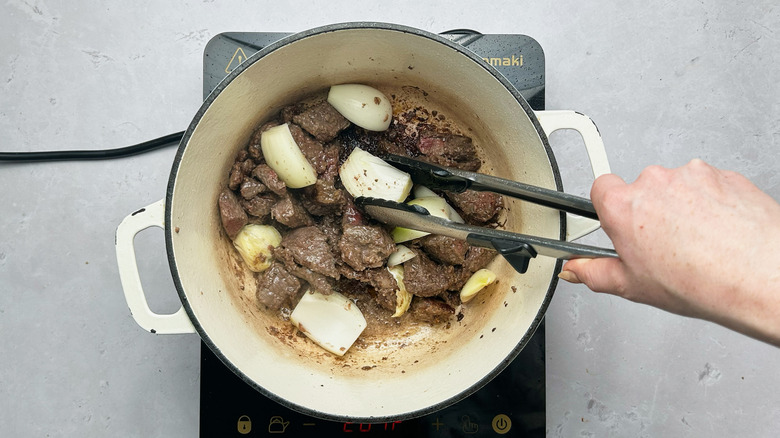 cooking onions in pot