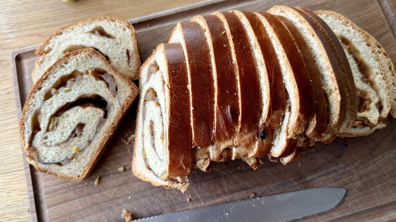 Sliced cinnamon-apple swirl bread