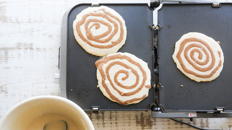 Cinnamon batter swirled pancakes