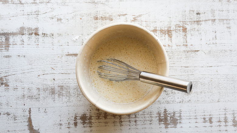 Bowl of wet pancake ingredients