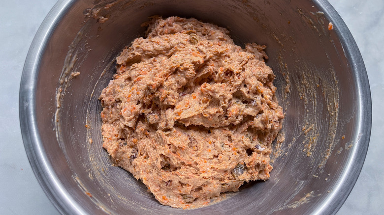 cinnamon carrot muffin batter mixed