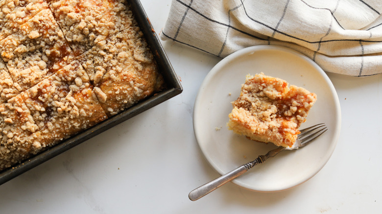 Slice of peach coffee cake