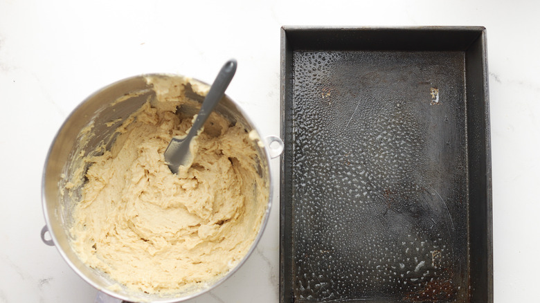 Cake batter in prepared pan