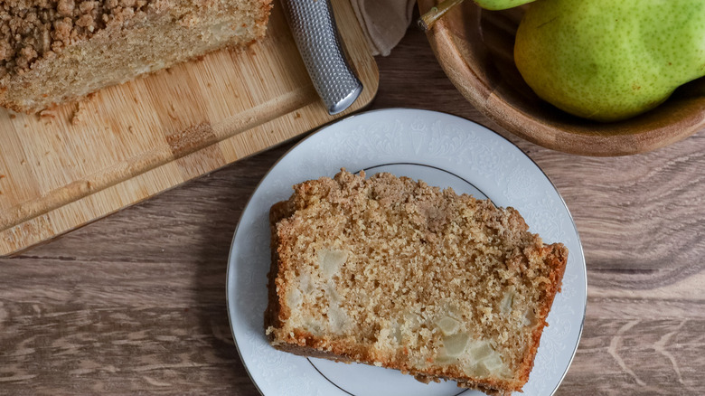 cinnamon pear bread slice on plate