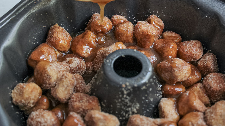 dough balls in bundt pan