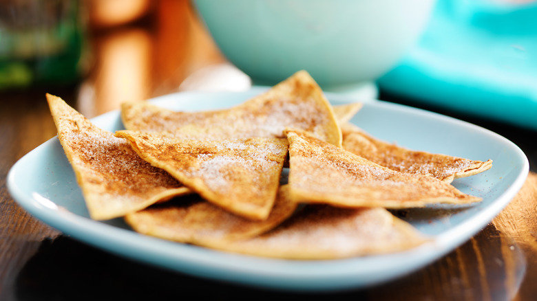 Plated cinnamon sugar tortilla chips