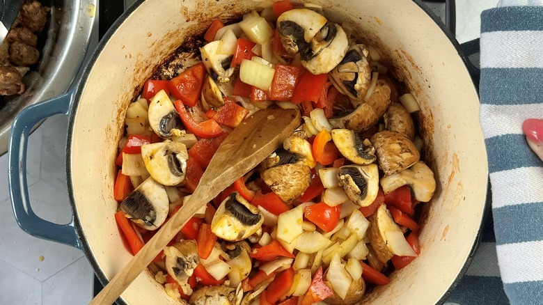 vegetables and spoon in pot