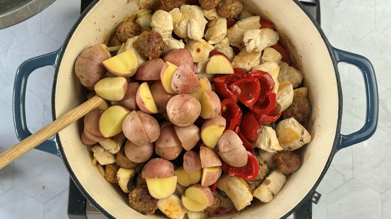 meat and vegetables in pot