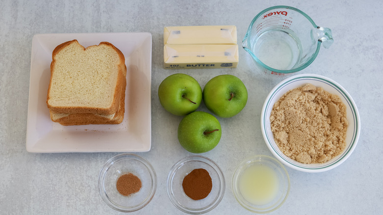 Apple brown betty ingredients on a table