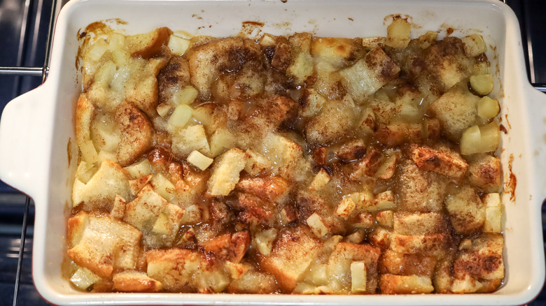 Baked apple brown betty in an oven