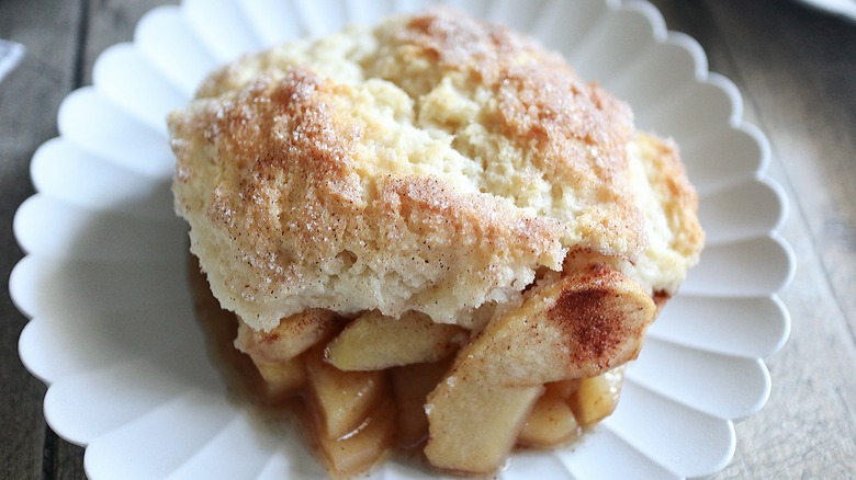 apple cobbler serving on plate