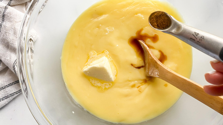 custard ingredients in mixing bowl