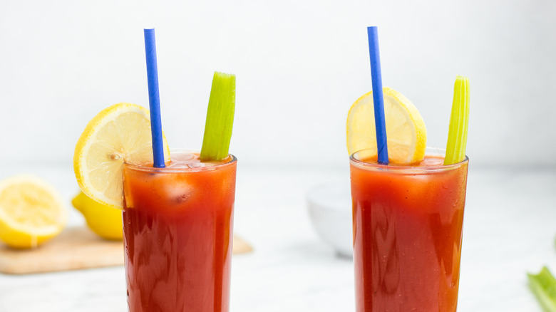 bloody mary cocktails with garnishes