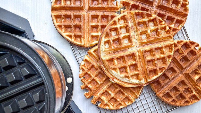 waffles next to waffle iron