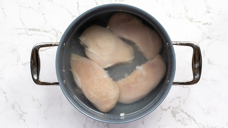 chicken breasts in saucepan 