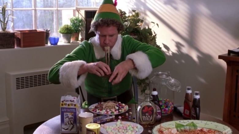 Buddy the Elf eating spaghetti