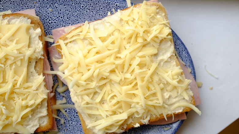 uncooked croque monsieur sandwiches