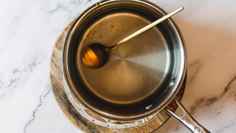 simple syrup in saucepan