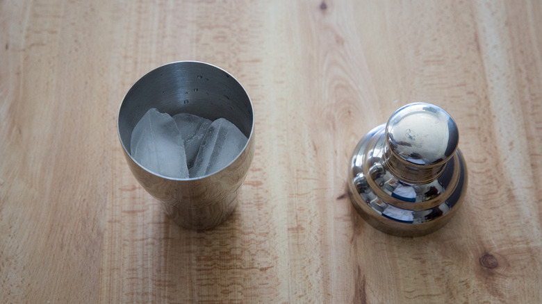 cocktail shaker filled with ice