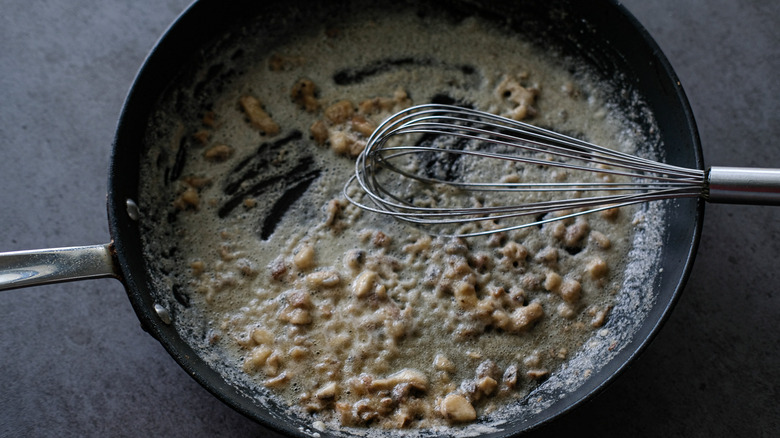 blond mushroom roux in skillet