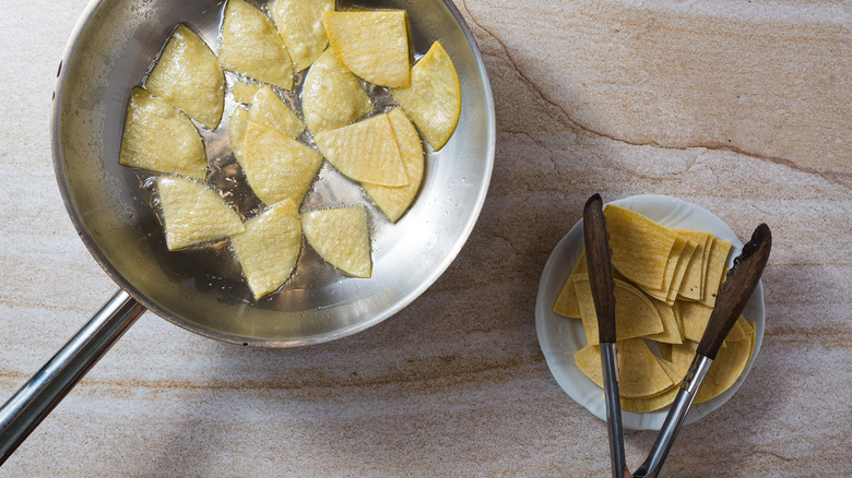 Tortilla chips in pan