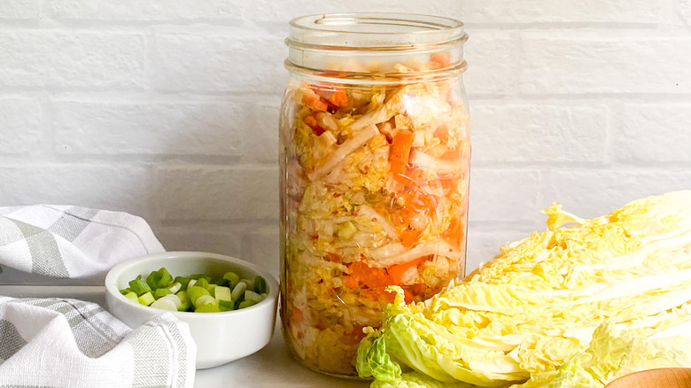 classic homemade kimchi in jar 