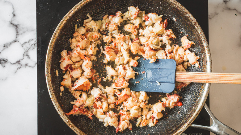 lobster meat in pan