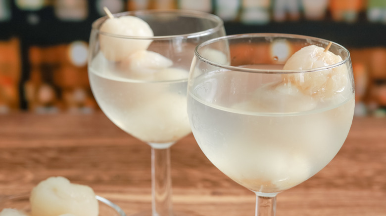 cocktails garnished with canned lychees