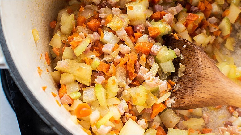 vegetables cooking in pot