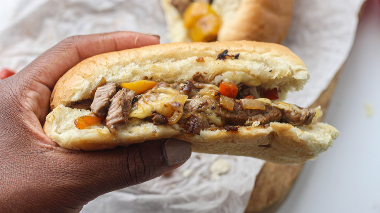 philly cheesesteak sandwiches on plate