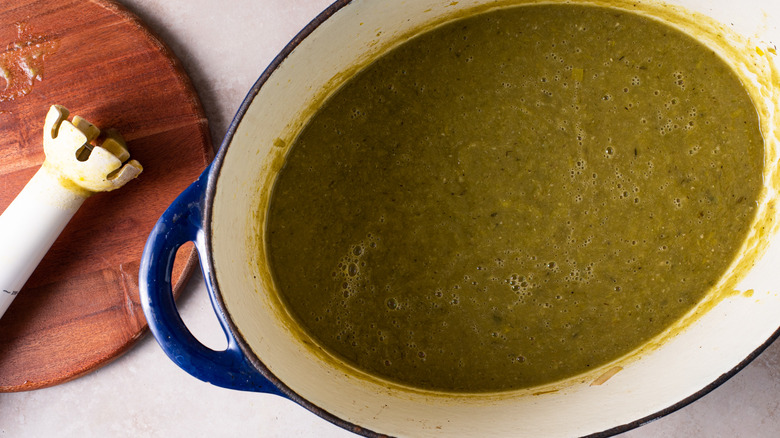 green soup in pot