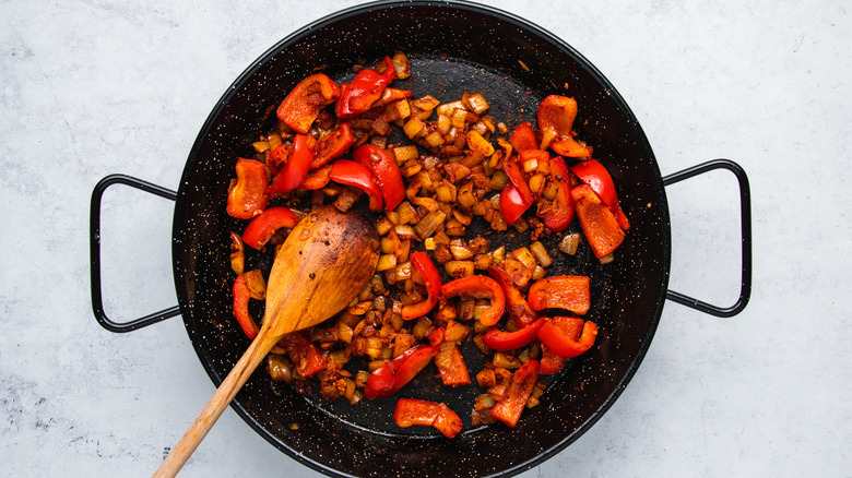 cooking veggies in pan