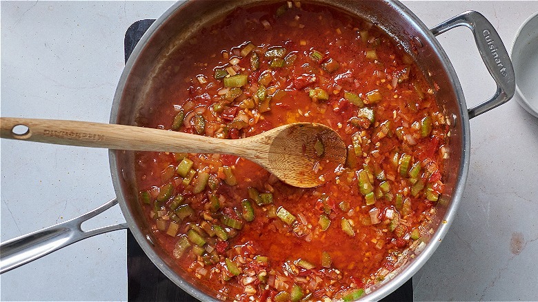 cooking shallot and chiles in skillet