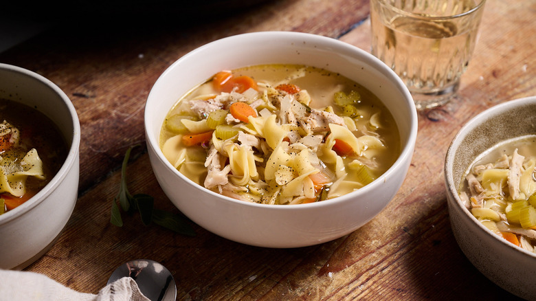 chicken noodle soup in a bowl