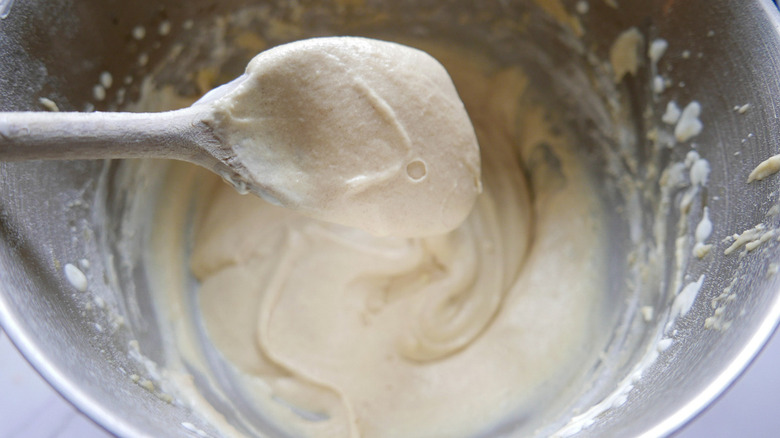 apple cake batter on spoon