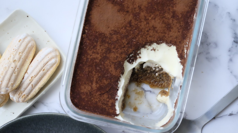 serving tiramisu from pan