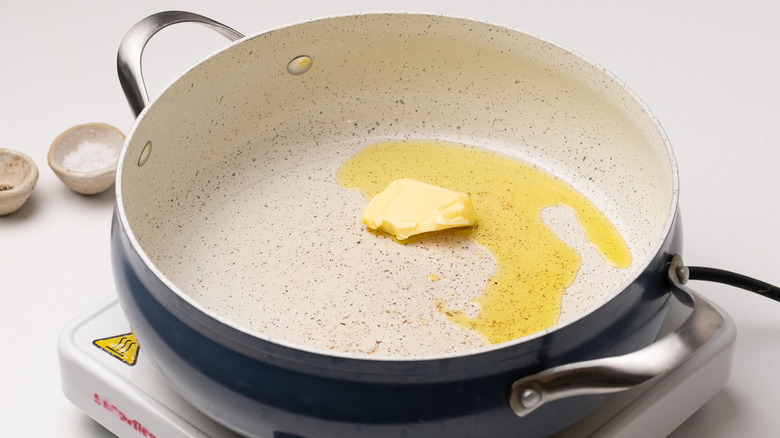 oil and butter in pan