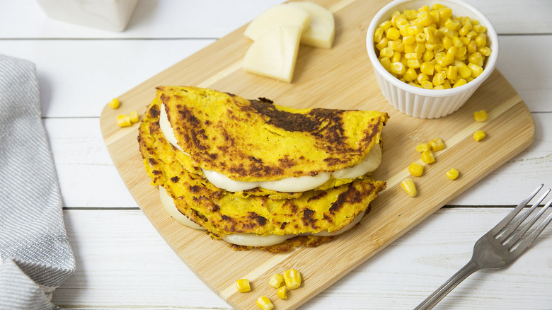 Venezuelan cachapas served on table