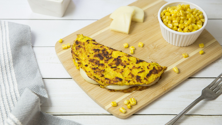 Venezuelan cachapas served on table