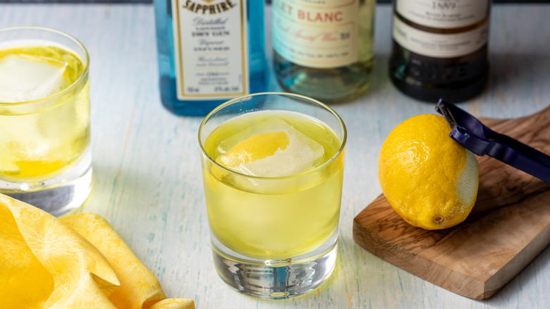 white negroni lemon peel garnish