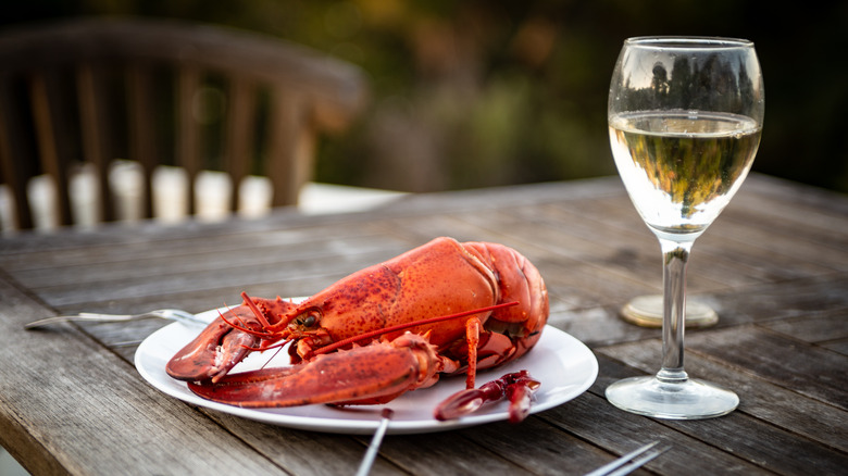 lobster and glass of white wine