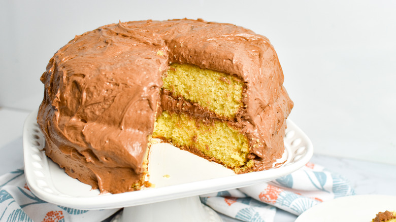 classic yellow cake on stand 
