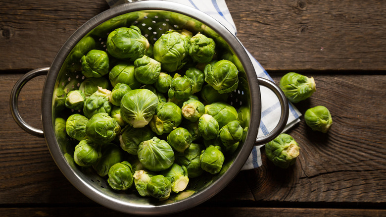 Brussels sprouts in colander