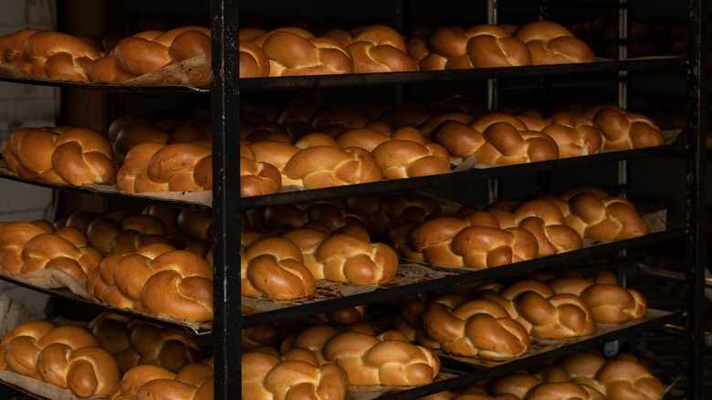 Freshly baked challah in a Jewish bakery