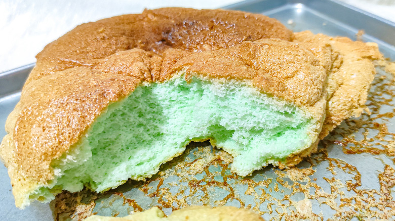 Green cloud bread ripped apart