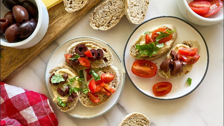 bread with toppings on plates