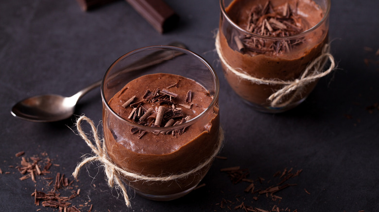 Two dark chocolate mousse cups