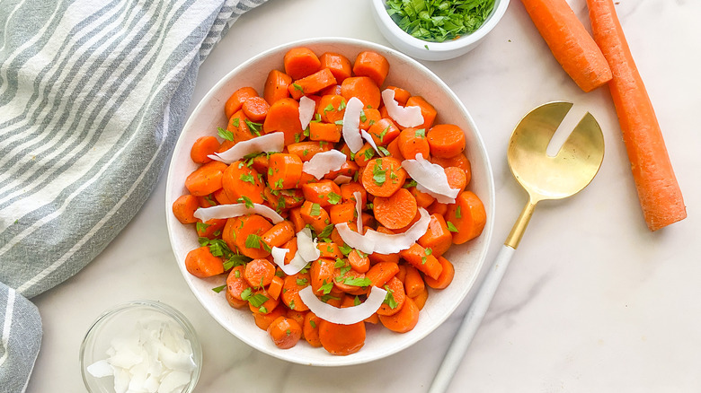 carrots in white serving bowl