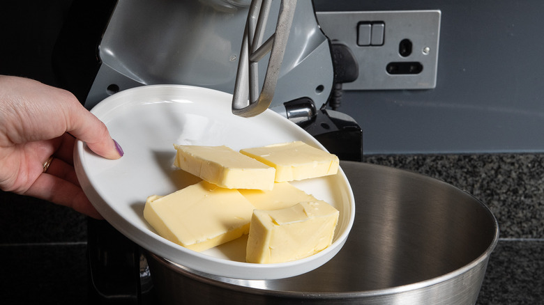 butter in mixing bowl 