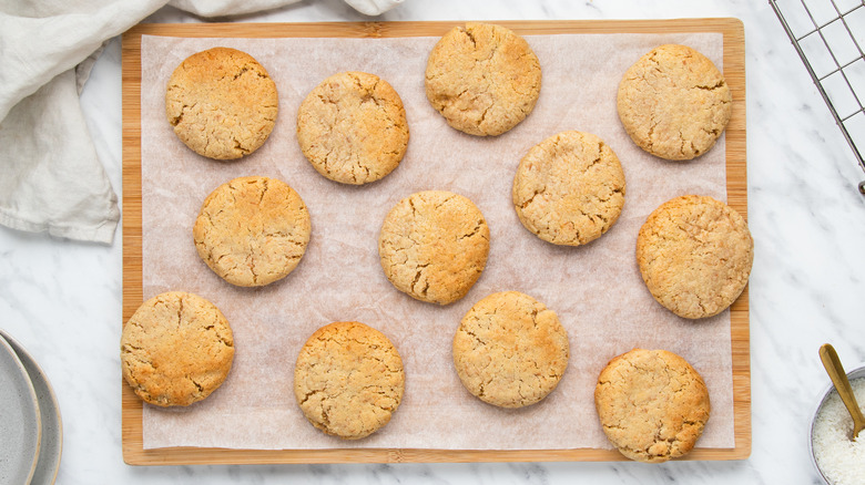 baked coconut cookies on counter